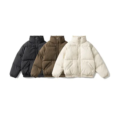 Solid Color Small Plaid Stand Collar Japanese-style Retro Cotton-padded Jacket For Men