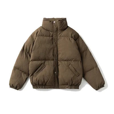 Solid Color Small Plaid Stand Collar Japanese-style Retro Cotton-padded Jacket For Men