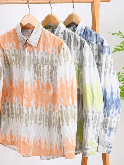 Casual Men's Youth Small Square Collar Shirt Solid Color Printing All-matching