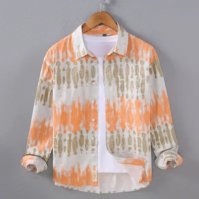 Casual Men's Youth Small Square Collar Shirt Solid Color Printing All-matching