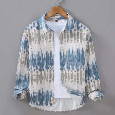 Casual Men's Youth Small Square Collar Shirt Solid Color Printing All-matching