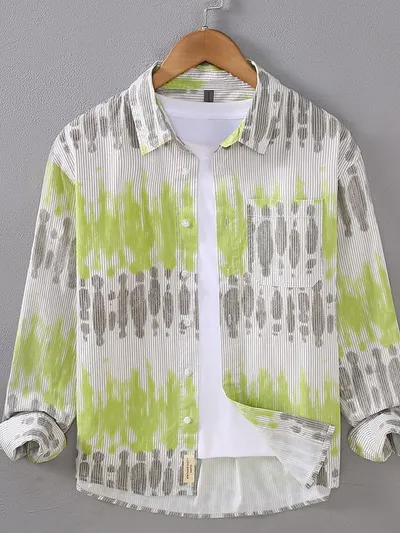 Casual Men's Youth Small Square Collar Shirt Solid Color Printing All-matching