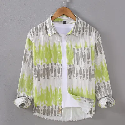 Casual Men's Youth Small Square Collar Shirt Solid Color Printing All-matching