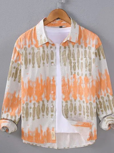 Casual Men's Youth Small Square Collar Shirt Solid Color Printing All-matching