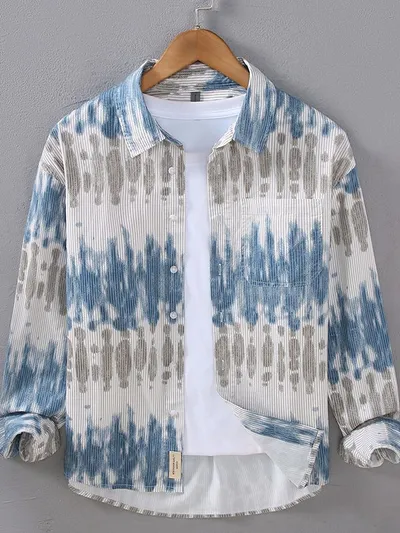 Casual Men's Youth Small Square Collar Shirt Solid Color Printing All-matching