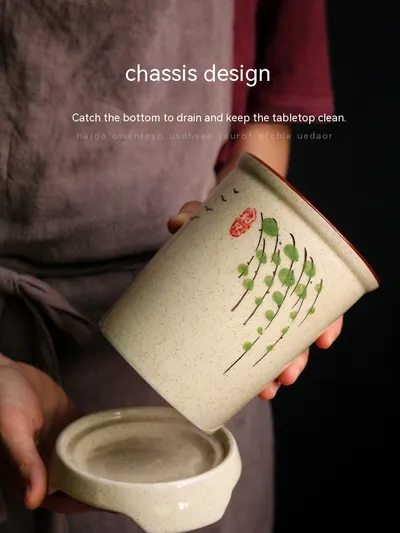 Japanese Style Hand Drawn Ceramic Chopsticks Holder Commercial Household Draining Chopsticks Shelf Boxes Cutlery Tray Kitchen Storage