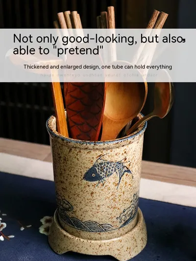 Japanese Style Hand Drawn Ceramic Chopsticks Holder Commercial Household Draining Chopsticks Shelf Boxes Cutlery Tray Kitchen Storage