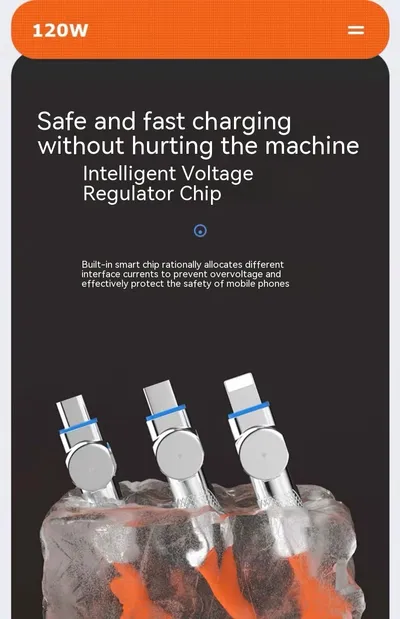 Zinc Alloy Rotating Machine Quick Charge With Light Three-in-one Data Cable