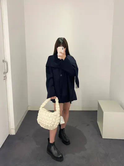 Casual Style Tassel Scarf Collar Wool Blended Double Sided Cotton Coat