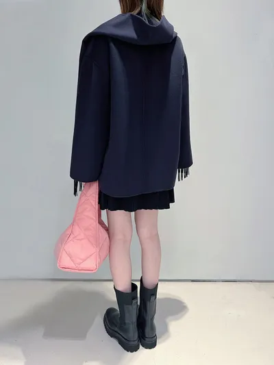 Casual Style Tassel Scarf Collar Wool Blended Double Sided Cotton Coat