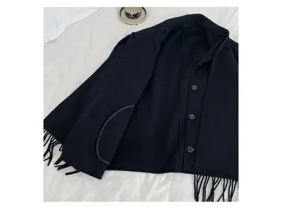 Casual Style Tassel Scarf Collar Wool Blended Double Sided Cotton Coat