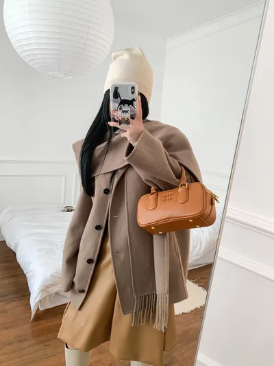Casual Style Tassel Scarf Collar Wool Blended Double Sided Cotton Coat