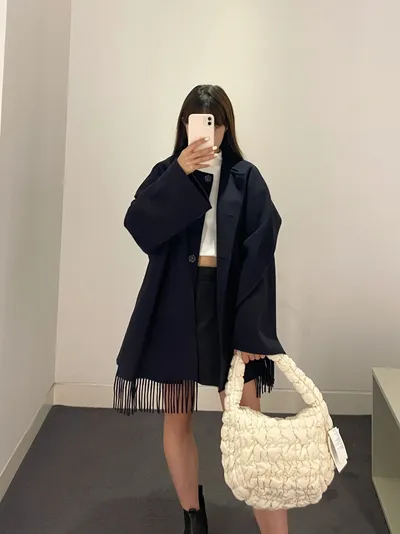 Casual Style Tassel Scarf Collar Wool Blended Double Sided Cotton Coat