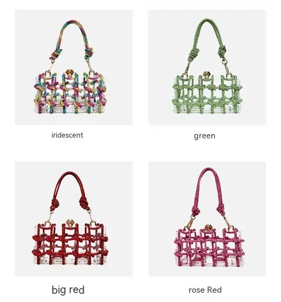 French Sweet Shiny Rhinestone Banquet Small Square Bag