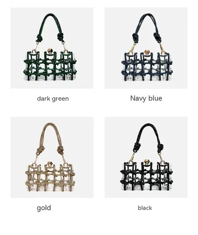 French Sweet Shiny Rhinestone Banquet Small Square Bag