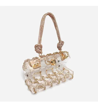 French Sweet Shiny Rhinestone Banquet Small Square Bag
