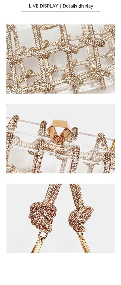 French Sweet Shiny Rhinestone Banquet Small Square Bag