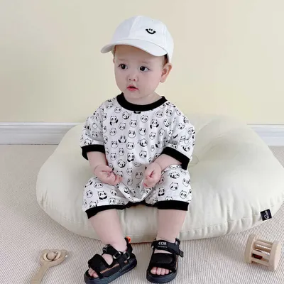 Newborn Jumpsuit Short Sleeve Baby Cartoon Panda Romper