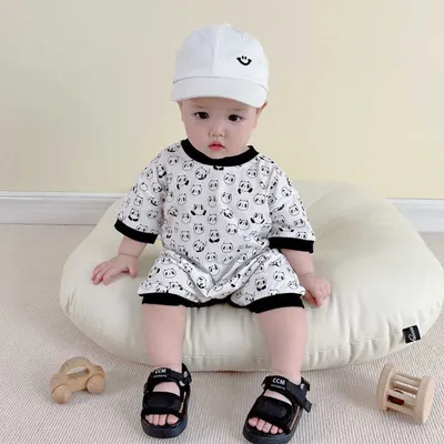 Newborn Jumpsuit Short Sleeve Baby Cartoon Panda Romper