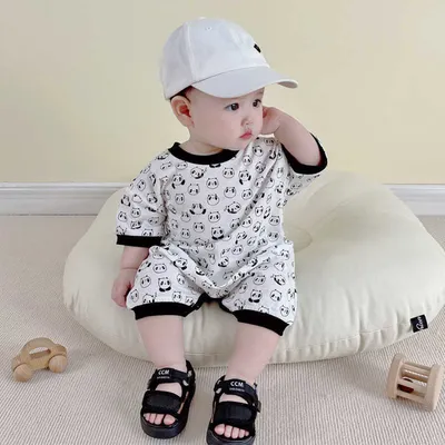 Newborn Jumpsuit Short Sleeve Baby Cartoon Panda Romper