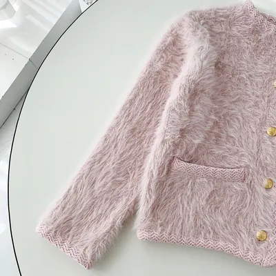 Knitted Cardigan Mohair Sweater Long Sleeve Coat