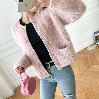 Knitted Cardigan Mohair Sweater Long Sleeve Coat