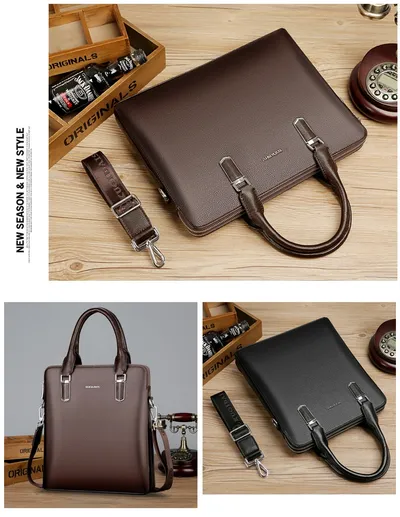 Men's Handbag Double Pull Large Capacity Business Computer Bag Authentic Leather Tactile Feel