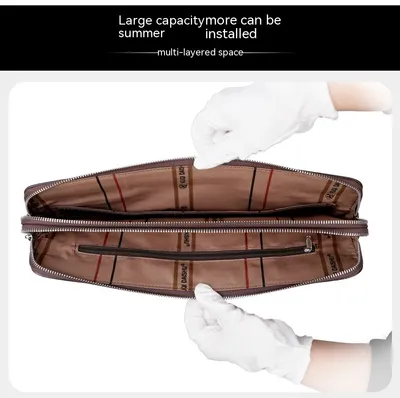 Men's Handbag Double Pull Large Capacity Business Computer Bag Authentic Leather Tactile Feel