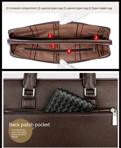 Men's Handbag Double Pull Large Capacity Business Computer Bag Authentic Leather Tactile Feel