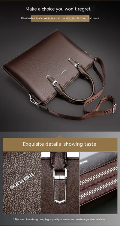 Men's Handbag Double Pull Large Capacity Business Computer Bag Authentic Leather Tactile Feel