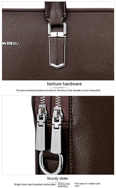 Men's Handbag Double Pull Large Capacity Business Computer Bag Authentic Leather Tactile Feel