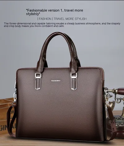 Men's Handbag Double Pull Large Capacity Business Computer Bag Authentic Leather Tactile Feel