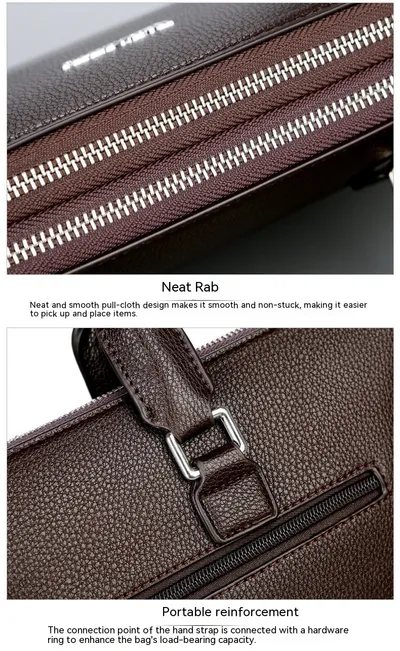 Men's Handbag Double Pull Large Capacity Business Computer Bag Authentic Leather Tactile Feel