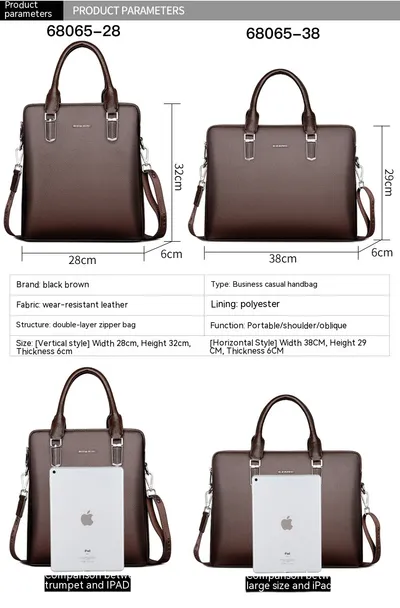 Men's Handbag Double Pull Large Capacity Business Computer Bag Authentic Leather Tactile Feel