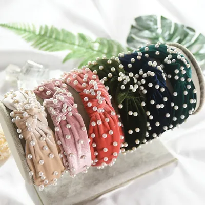Nail Pearl Velvet Knot Hair Hoop