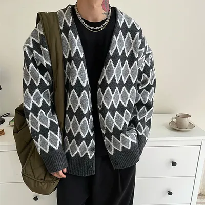 V-neck Sweater Cardigan Men's Coat Loose Sweater