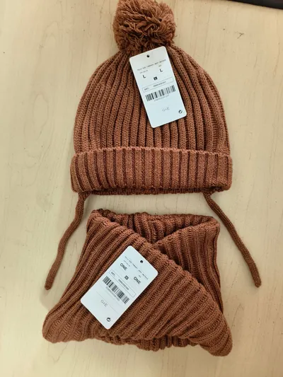 Fake Fur Ball Decorative Baby Knitted Wool Hat Knitted Scarf Two-piece Set
