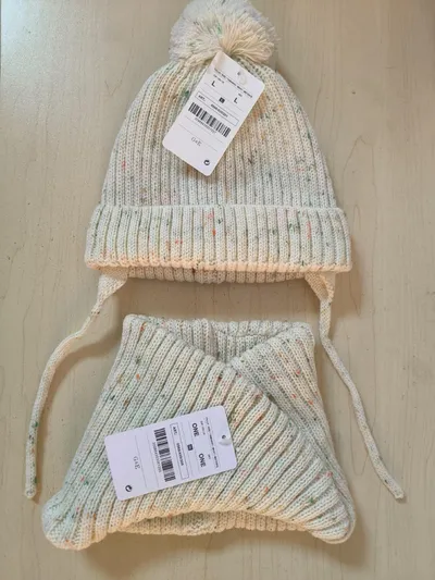 Fake Fur Ball Decorative Baby Knitted Wool Hat Knitted Scarf Two-piece Set