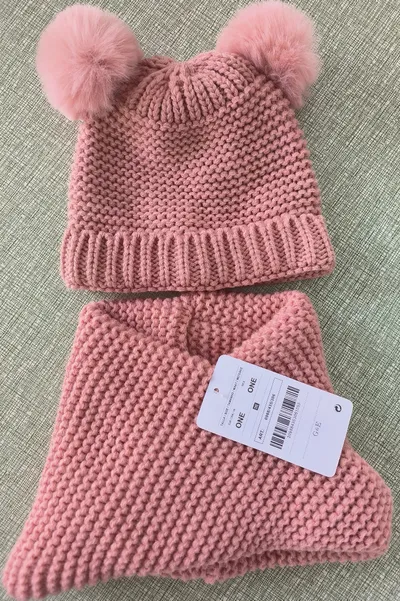 Fake Fur Ball Decorative Baby Knitted Wool Hat Knitted Scarf Two-piece Set
