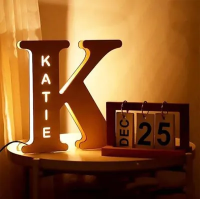 Custom Wooden Engraved USB LED Night Light 24 Letter Bedroom Home Decoration Birthday Gift for Friend Decorative Wall Lamp