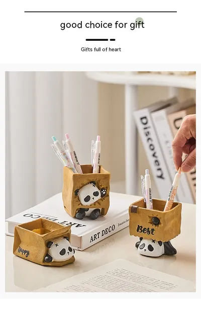 Cute Panda Pen Holder Creative Office Desk Ornaments Decoration Supplies Storage Box