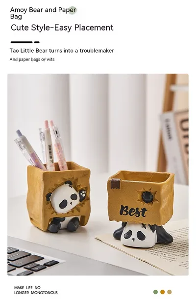 Cute Panda Pen Holder Creative Office Desk Ornaments Decoration Supplies Storage Box