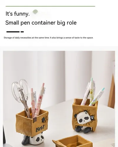 Cute Panda Pen Holder Creative Office Desk Ornaments Decoration Supplies Storage Box