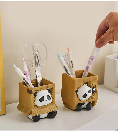 Cute Panda Pen Holder Creative Office Desk Ornaments Decoration Supplies Storage Box