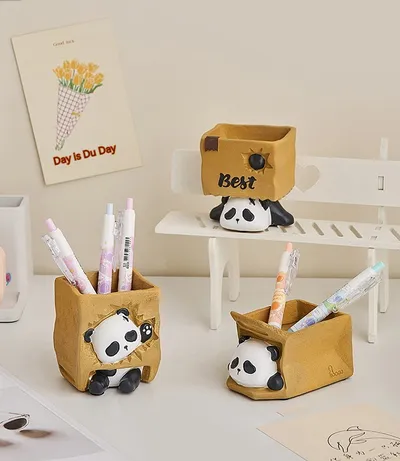 Cute Panda Pen Holder Creative Office Desk Ornaments Decoration Supplies Storage Box