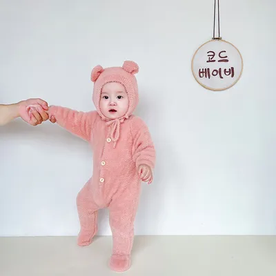 Baby Jumpsuit Mink Fur Little Bear Pattern Bag Feet Romper Outing Jumpsuit