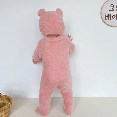 Baby Jumpsuit Mink Fur Little Bear Pattern Bag Feet Romper Outing Jumpsuit