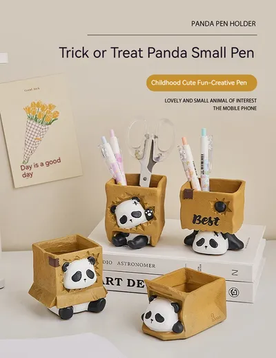 Cute Panda Pen Holder Creative Office Desk Ornaments Decoration Supplies Storage Box