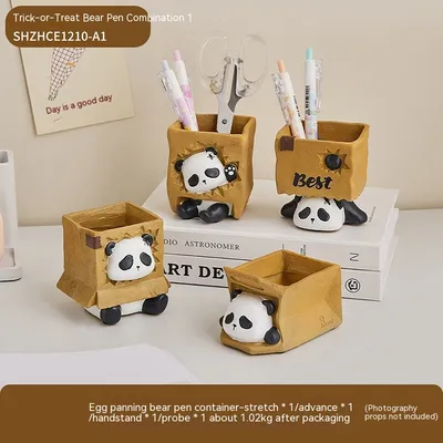 Cute Panda Pen Holder Creative Office Desk Ornaments Decoration Supplies Storage Box
