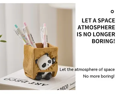 Cute Panda Pen Holder Creative Office Desk Ornaments Decoration Supplies Storage Box